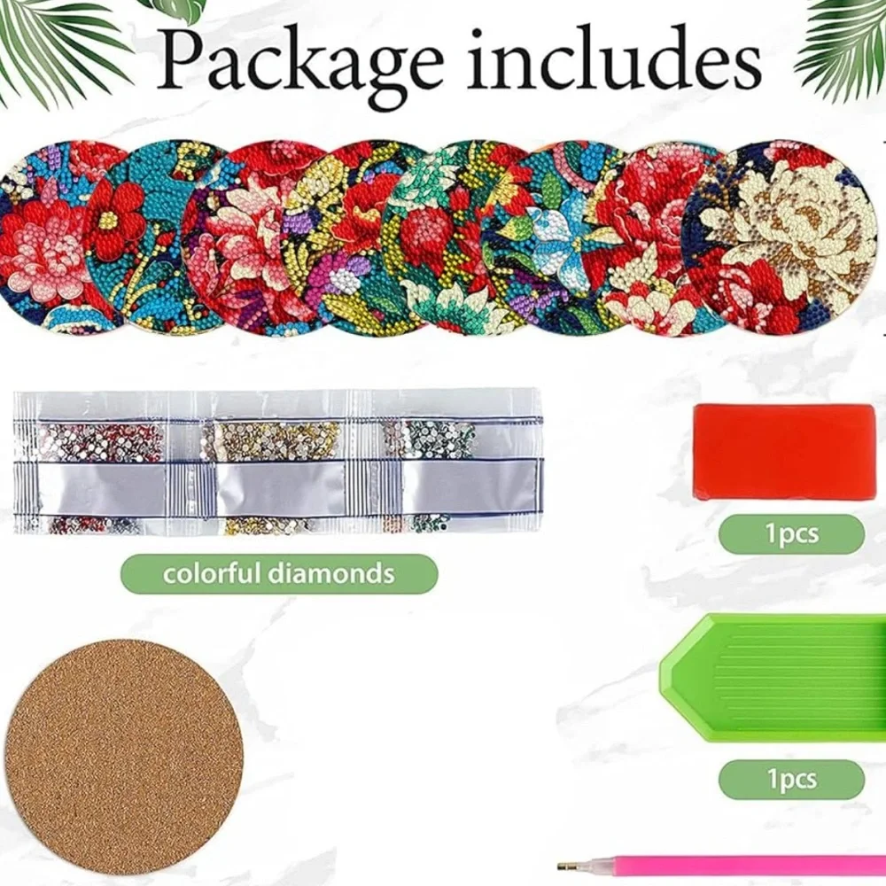 8 PCS Diamond Painting Coasters with Holder - Picture 2 of 6